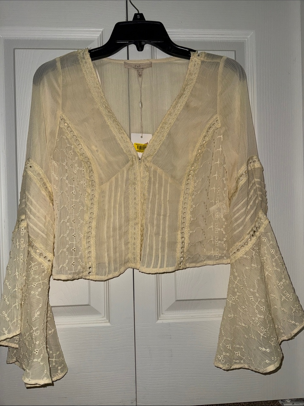Chelsea & Violet Cream Lace-Trim V-Neck Peasant Blouse